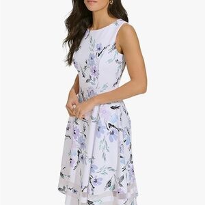 Calvin Klein White and Purple Floral Midi Dress